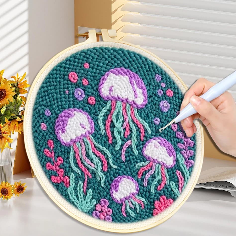 20x20cm Punch Needle Embroidery Starter Kit With Frame Animal Pattern for Beginners Craft Painting Sewing Art For Home Decor