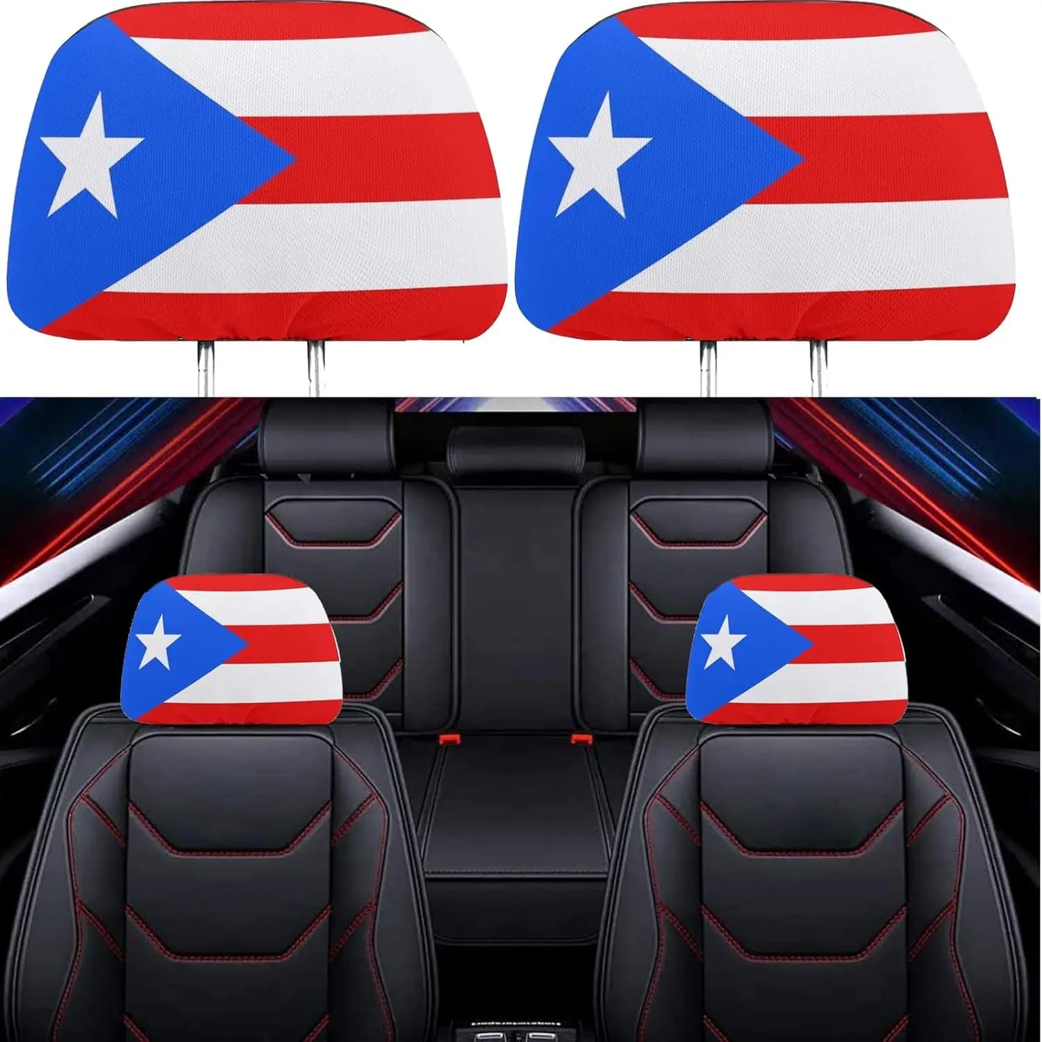 Copri Poggiatesta con Bandiera di Porto Rico, Accessori per Sedili Auto, Protezione Universale per Poggiatesta Adatta a Tutti i Modelli di Auto e Camion