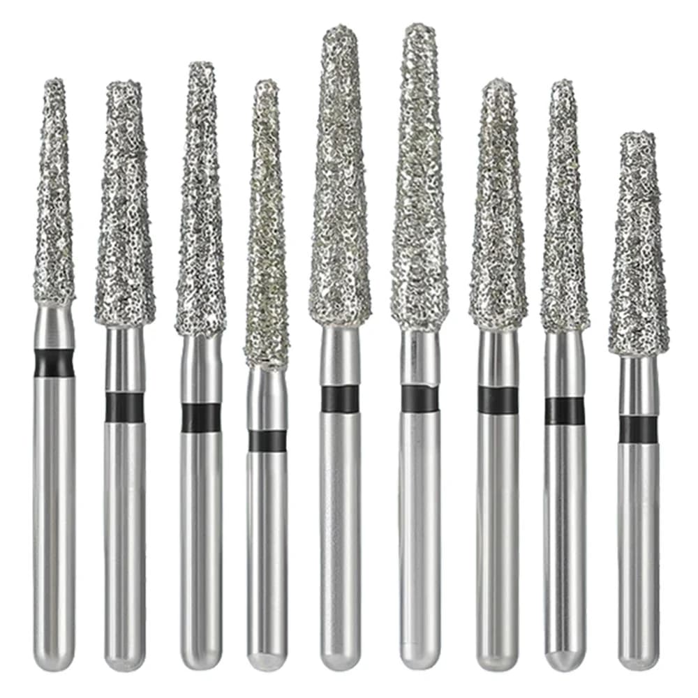 10Pcs/Box Dental Diamond Burs Multiple Models Optional Black Storage Box Fit for Dental High Speed Handpiece