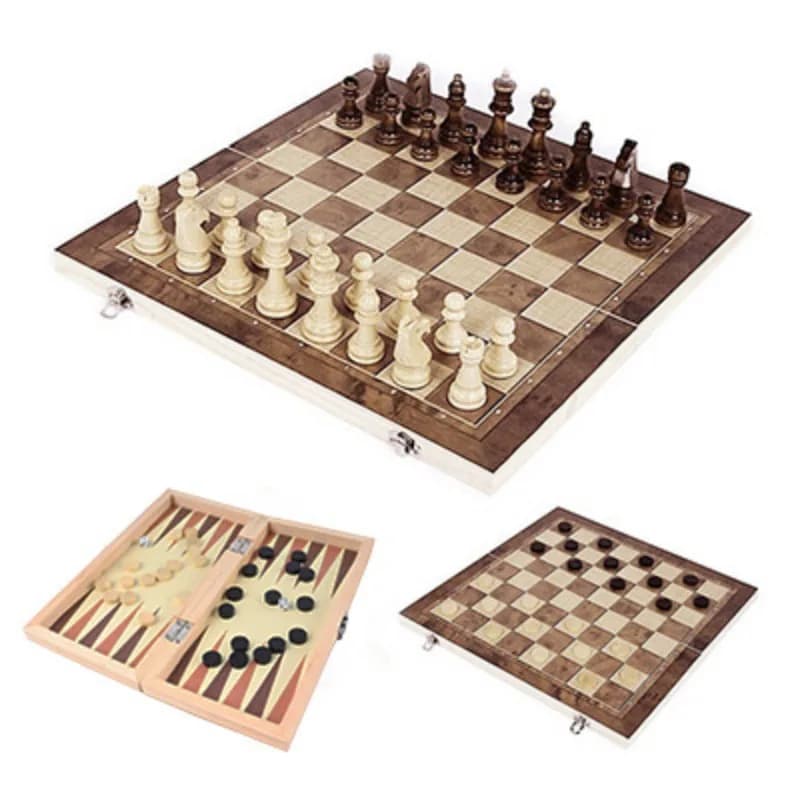 24*24cm New 3 in 1 Wooden Chess Backgammon Checkers Travel Games Foldable Chess Set Board Draughts Entertainment Christmas Gift