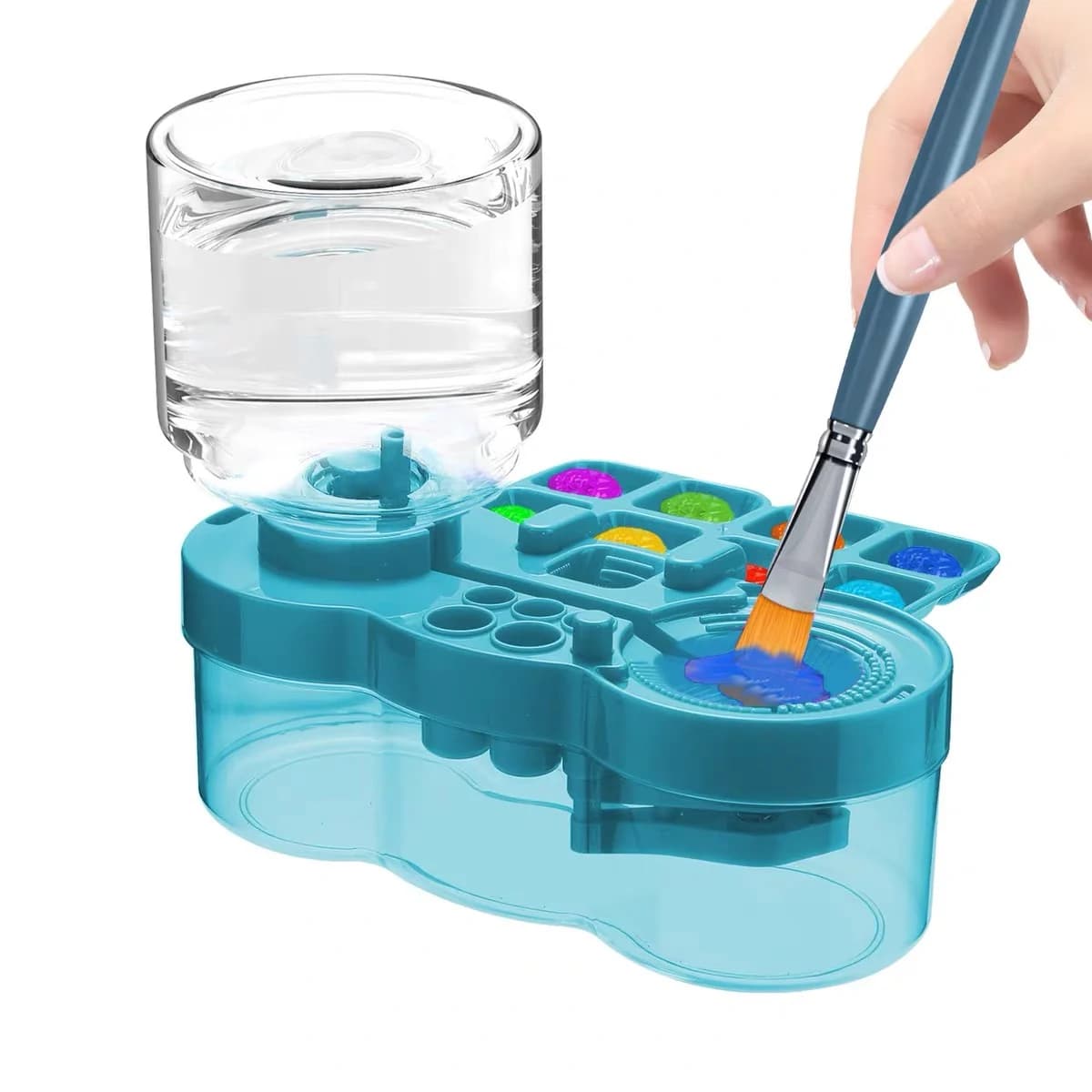 Rondella per pennelli con pulsante di scarico Circolazione automatica dell'acqua Penna per acquerello Secchio pulito Strumento per la pulizia dei pennelli per pittura artistica