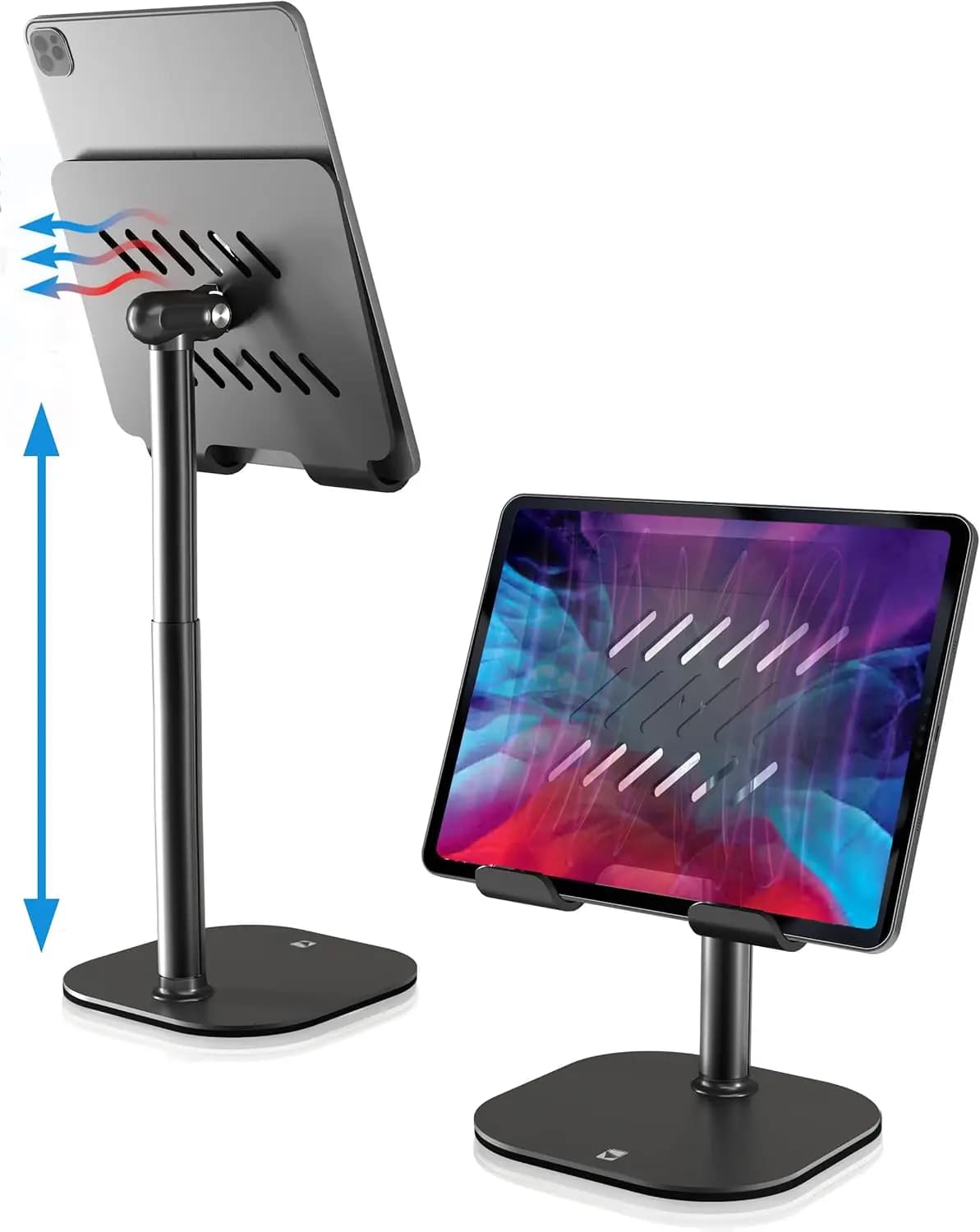 Supporto regolabile per tablet, altezza 7-10 pollici, 270° ° Supporto inclinabile per monitor da 15,6-17 pollici, nero