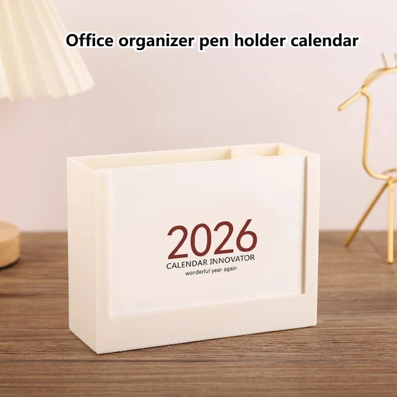 Calendario da tavolo 2026 Confezione regalo Personalizzazione creativa Decorazioni da tavolo minimaliste multifunzionali Organizzatore da ufficio Calendario portapenne