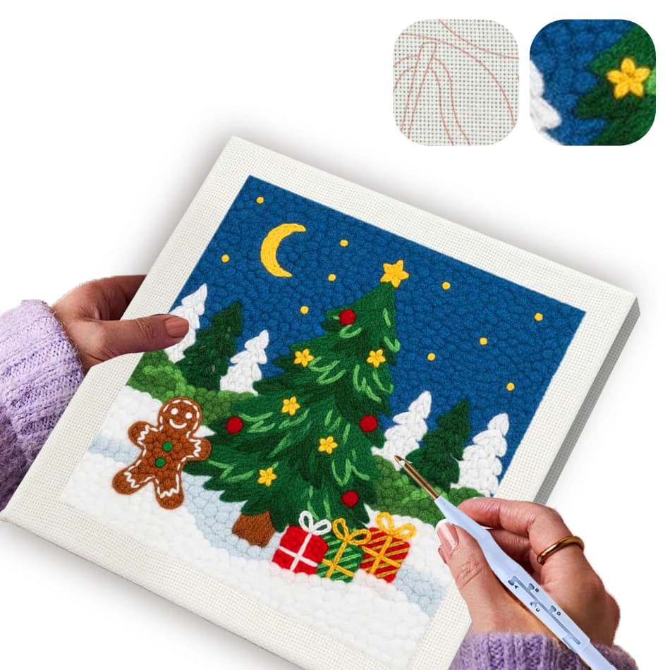 GATYZTORY punch needle embroidery kit for beginners Diy gift Sewing Christmas tree Cross stitch kits Tufting 25x25cm with frame