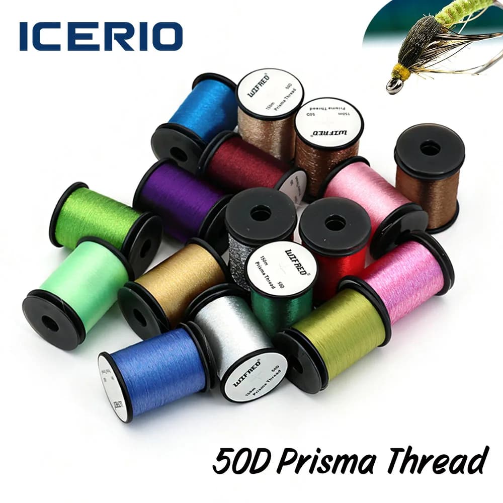 50D Prisma Fly Tying Thread 150m Polyester Holographic Iridescent Tying Line for Dry Wet Fly Fishing Lure Making Accessories