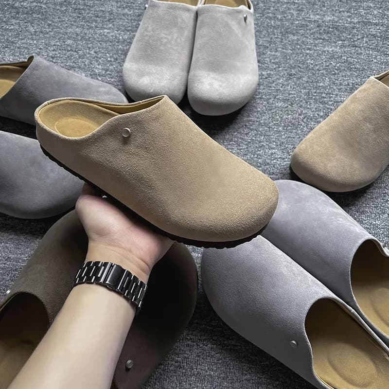 Birkent Men's Summer Outdoor Slip-On Anti-Slip Office Headed Half Slippers Beach Sandals Breathable Low Heel Rubber Outsole