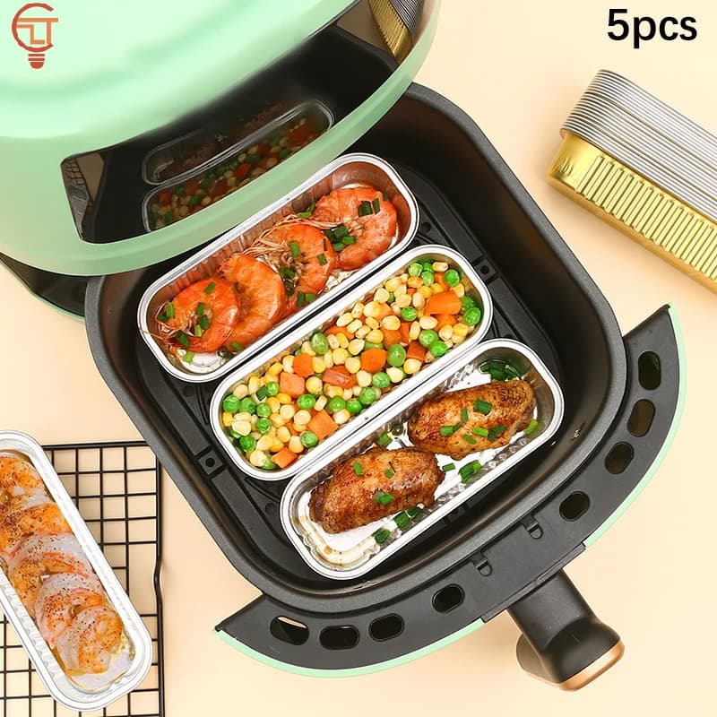 Set di 5 Vaschette in Alluminio per Friggitrice ad Aria, Stampo Rettangolare per Forno, Contenitore in Alluminio per Dolci