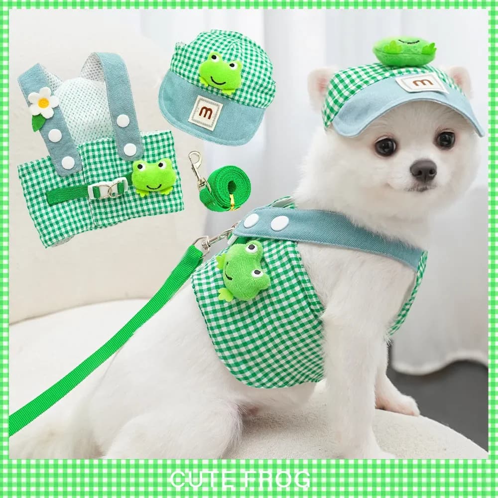 Set Pettorina, Guinzaglio e Cappello da Sole per Animali Domestici, Costume Carino per Gattini e Cuccioli, Pettorina con Corda e Cappello per Cani Piccoli, 3 Pezzi, Accessori per Animali da Esterno