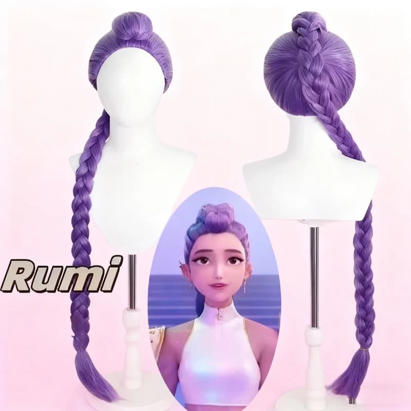 2025 Movie Kpop Cosplay Wig for Kids Mira Rumi Zoey Demon Hunters Long Hair Purple Puntelli cosplay Halloween Available (&*(^&$%)