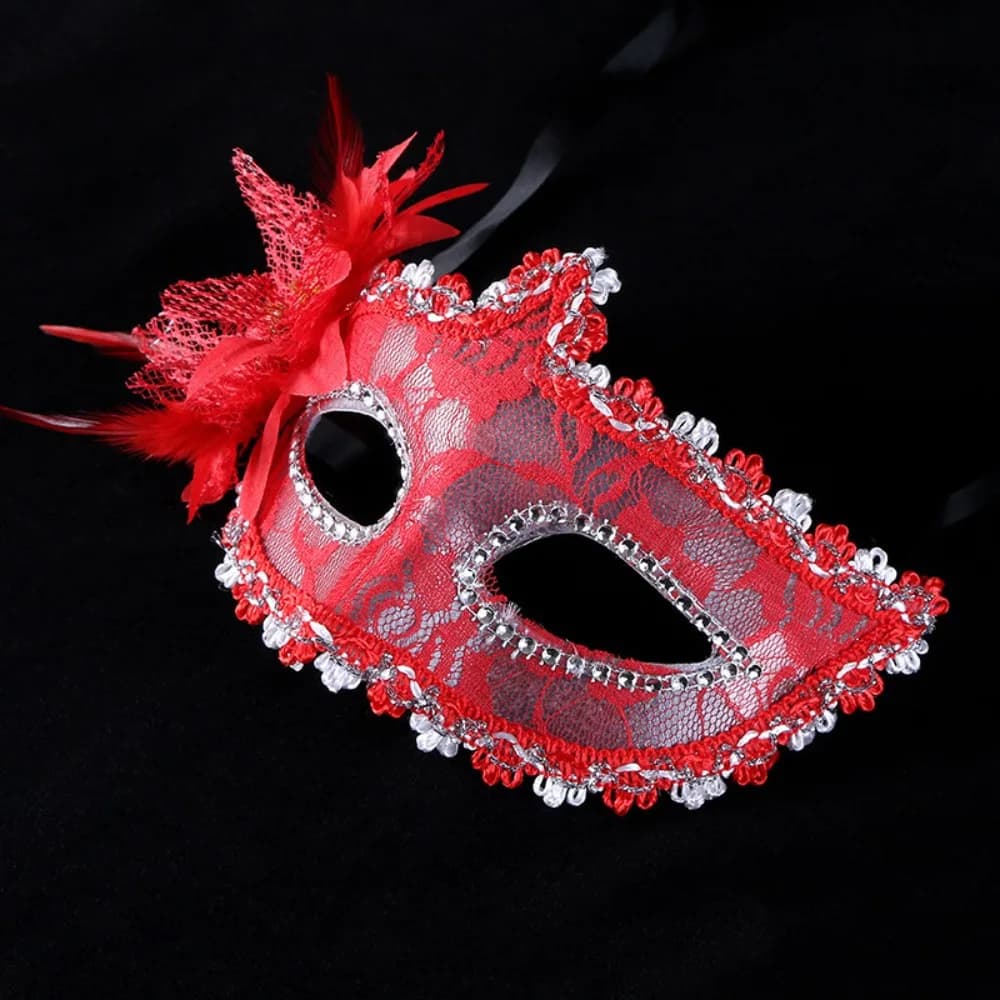 New Side Flower Masquerade Mask Sexy Lace Feather Eye Mask Half Face Mardi Gras Mask Venetian Party