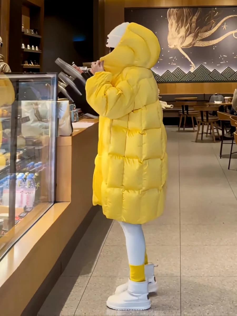 Yellow 90 White Duck down Jacket Women's Trendy Mid-Length Coat with Hood Warmth Commute Style Korean Version Thickened Long ...