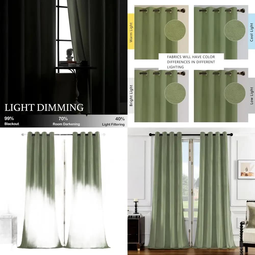 Sage green velvet curtains with thermal insulation, length 96, 2 panels, 52 x 96 for the privacy of the living room and the filtering of light
