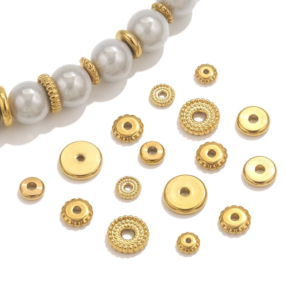 20 pezzi di perline distanziatrici in oro in acciaio inossidabile per braccialetti creazione di gioielli fai da te perline sfuse rotonde piatte forniture di gioielli fatti a mano artigianali