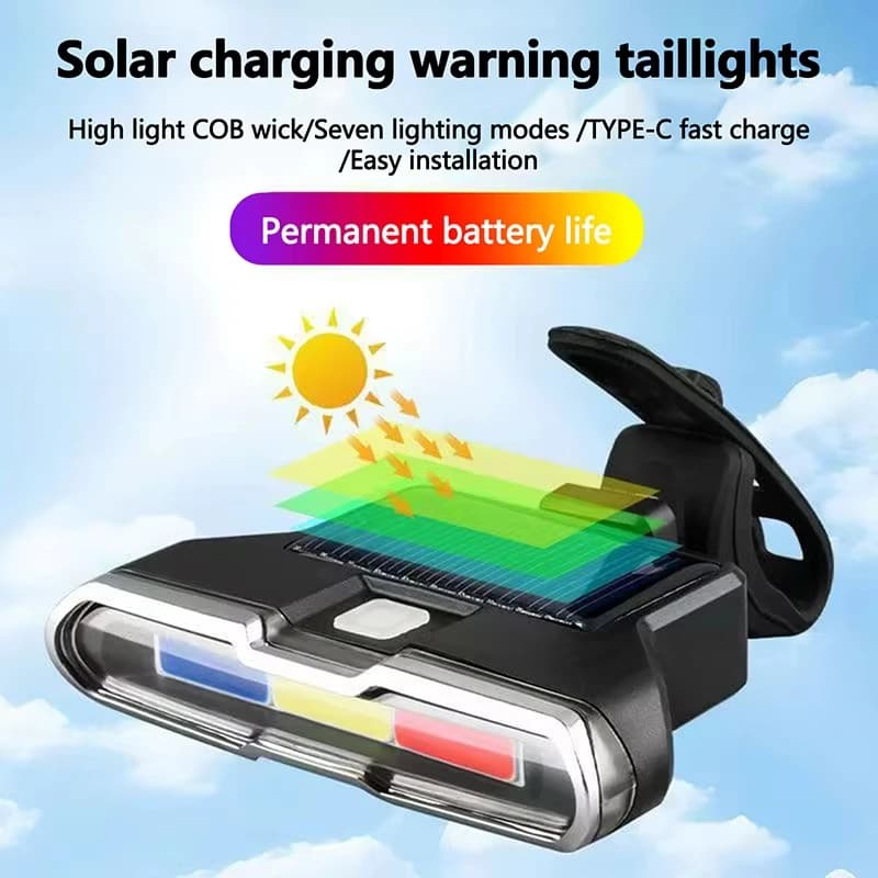 Fanali posteriori per biciclette Fanali posteriori di sicurezza per mountain bike a LED impermeabili con ricarica solare Luci di avvertimento a induzione a tre colori impermeabili