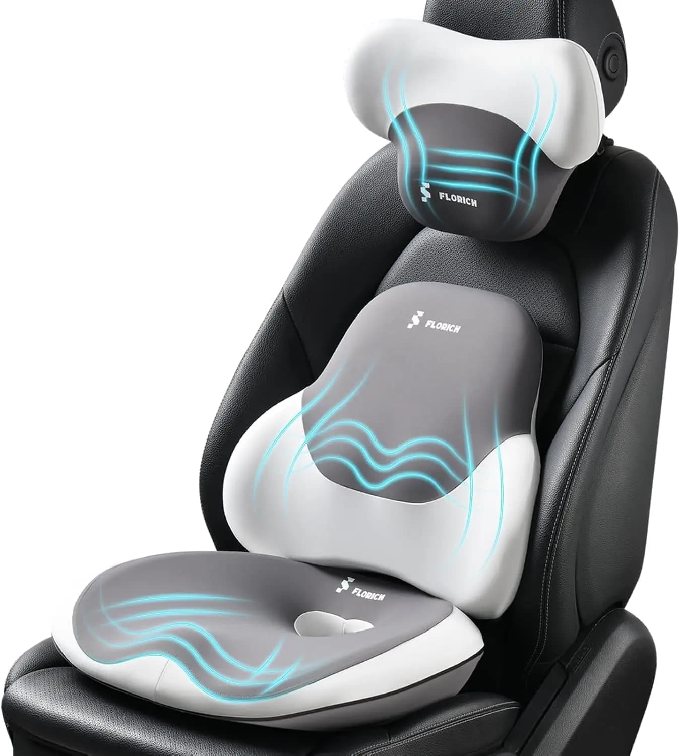 Cuscino in Memory Foam per Seduta e Supporto Lombare per Sedia da Ufficio e Auto, Cuscino Schienale Antidolorifico Grigio