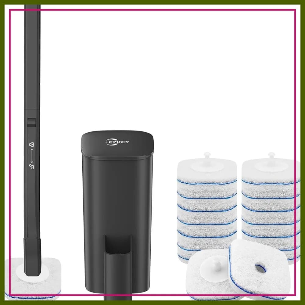 Spazzola per WC usa e getta con 14 ricariche, set di bacchette e supporto per la pulizia del WC (Nero)