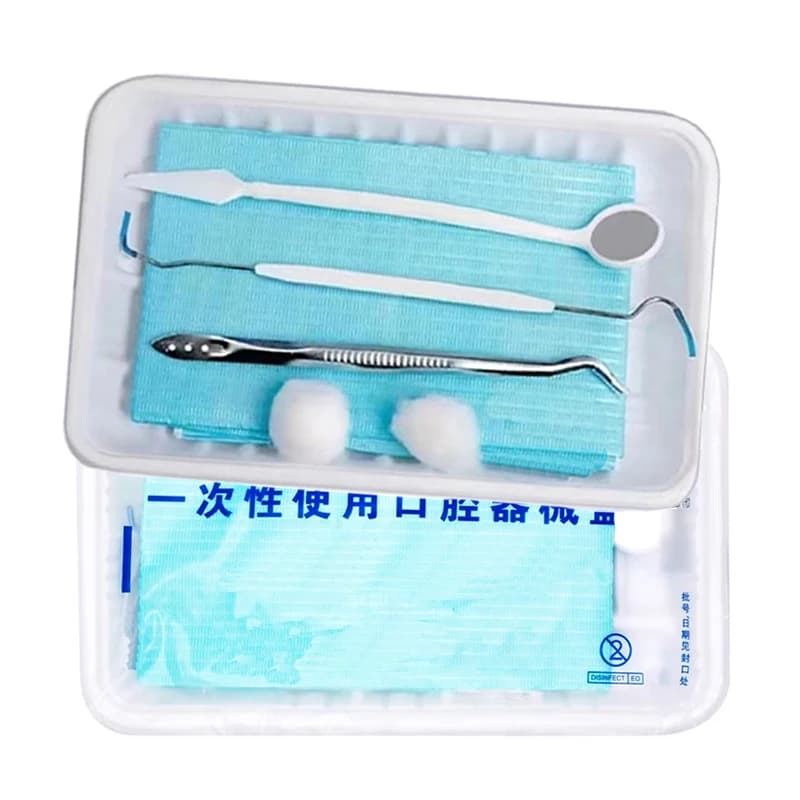 2/10 Sacchetti Usa E Getta Pacchetto Esame Orale Vassoio di Plastica Bocca Specchio Sonda Pinzetta Sciarpa Sterilizzazione Imballaggio Indipendente