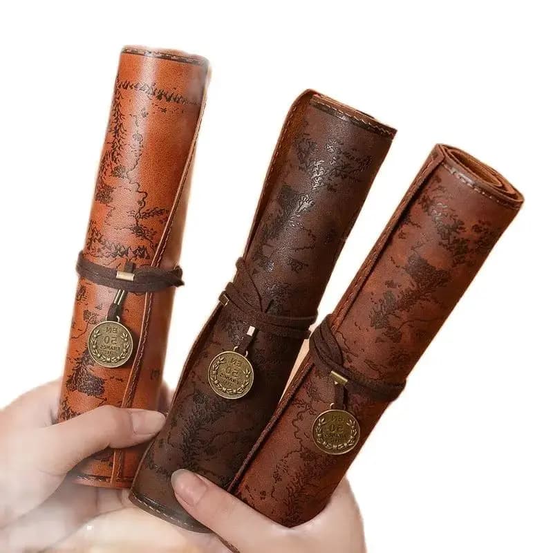 Vintage imitazione pelle di vacchetta Roll Up Pirate Treasure Map Pencilcase Office School Supply donna Cosmetics Storage Bag Gift