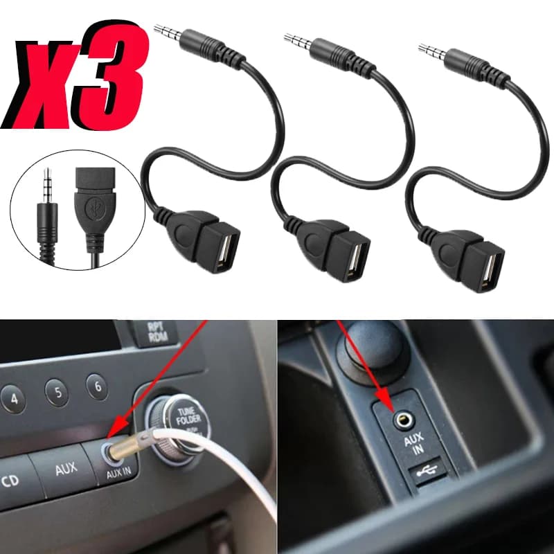 Cavo di collegamento per auto da 3 pezzi USB femmina a cavo audio AUX da 3,5 mm USB Flash Drive/navigazione/adattatore dati AUX stereo accessori per auto