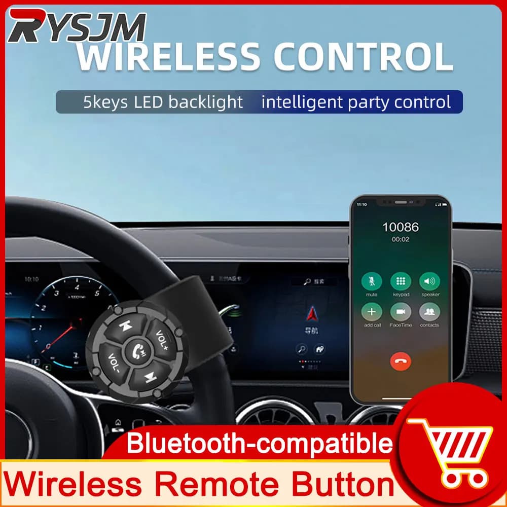 Controllo del volante dell'auto 5 tasti Pulsante remoto compatibile Bluetooth Auricolare per casco Controller multimediale per manubrio moto/bici