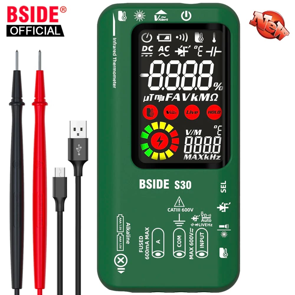 BSIDE. Multimetro digitale Smart Infrared Temperature 15V diodo LED Tester True RMS 9999 DC AC tensione ricaricabile Multiteter DMM