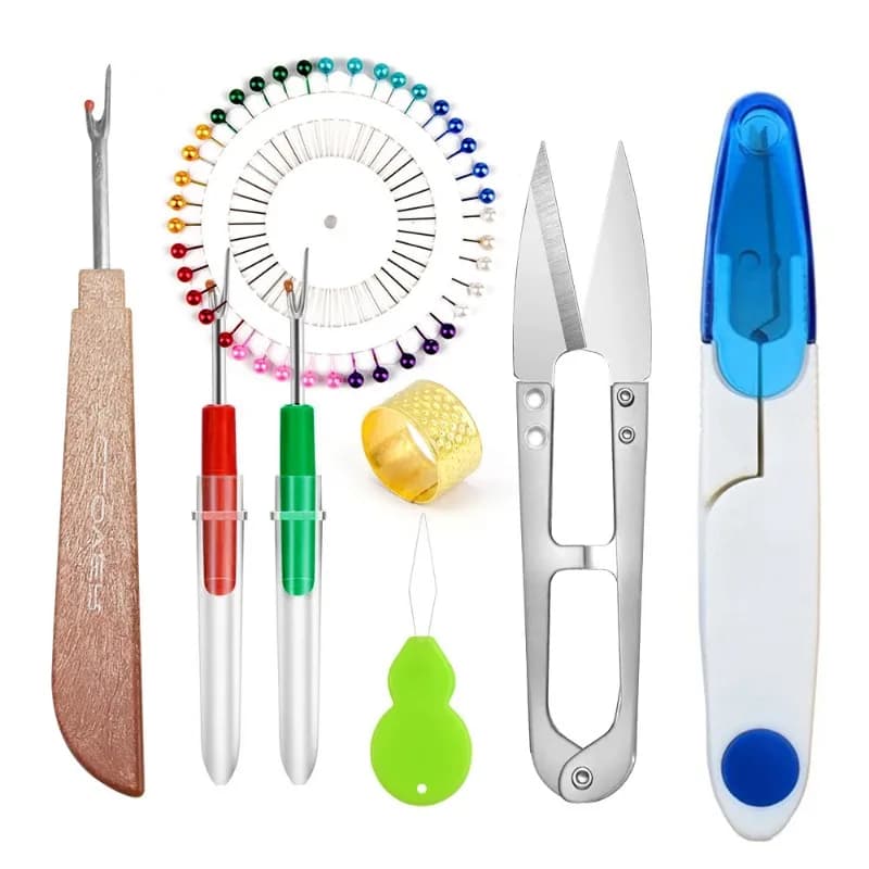 Complete Hand Sewing Supplies Kit Seam Ripper Needle Threader Metal Thimble Dressmaker Pins Spring Yarn Scissors Thread Cutter