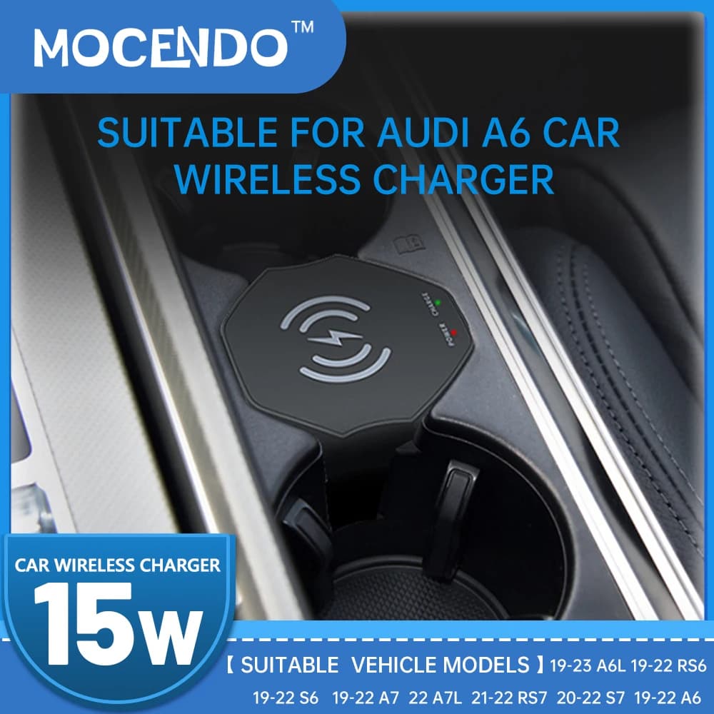 15 W Car Wireless Charger for Audi A6 A7 S6 S7 2019-2023 Wireless Phone Charger Fast Charger Phone Support with Rechargeable Panel