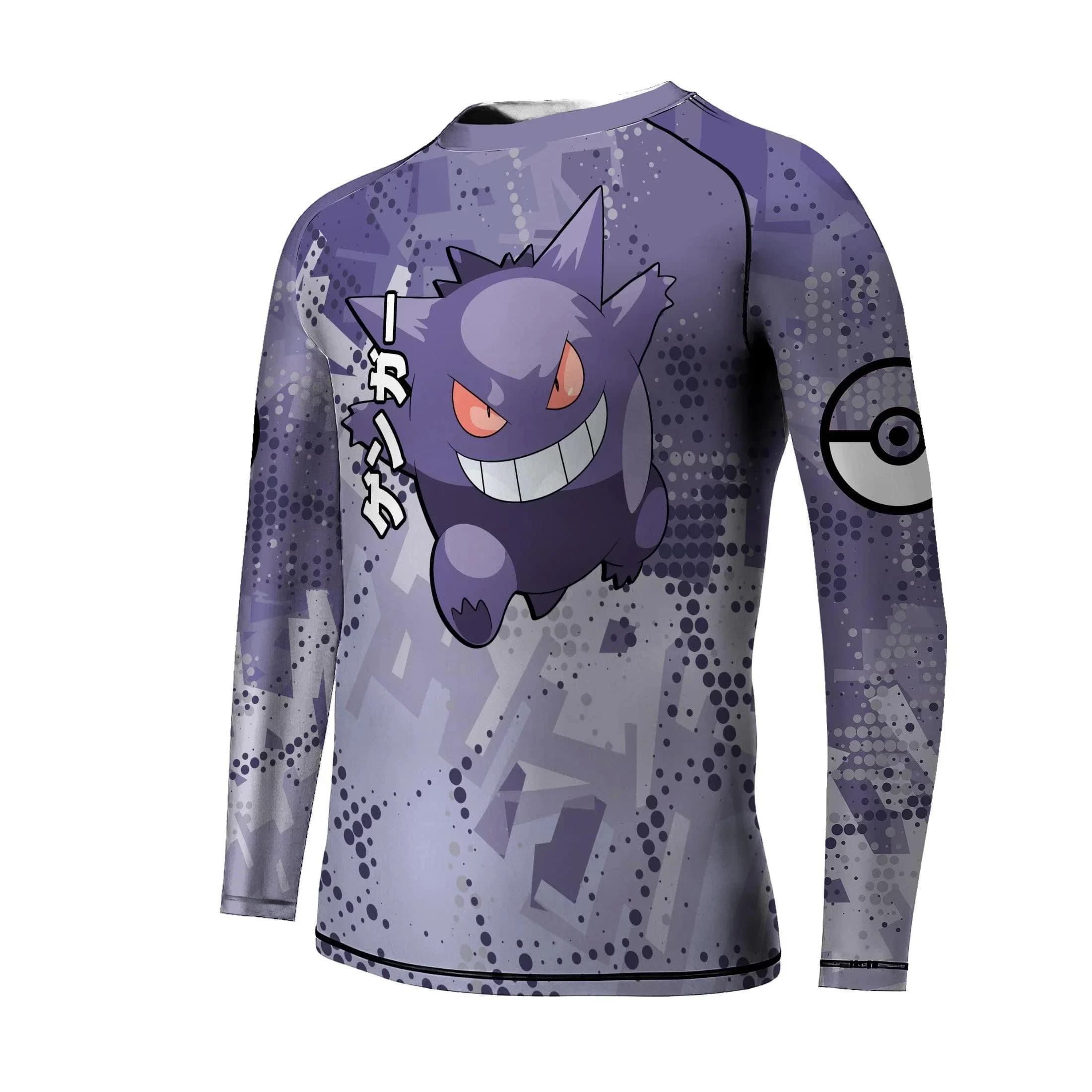 Rash Guard Knit sweater Long sleeves 2026 Gengar Smile Diving for BJJ MMA, Men's swimwear, Surf, Beach, Floating, Top from Gym, Y2k Sportswear