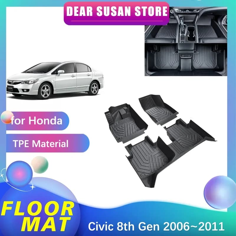 Car mat for Honda Civic 8th Gen Sedan FA FD FG 2006 ~ 2011 2007 2008 2009 feet TPE lining inside carpet Pad cover custom carpet accessories