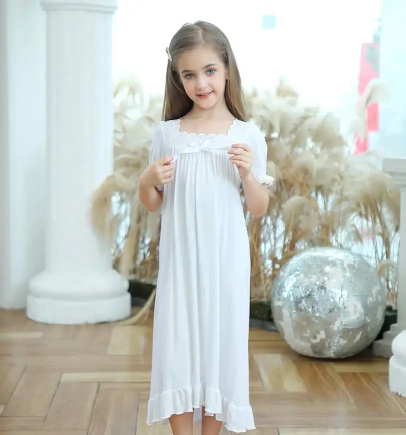 Pigiama estivo per ragazze in pizzo sottile patchwork per bambini con volant carino colletto quadrato abito per bambini vestiti per la casa cotone per adolescenti