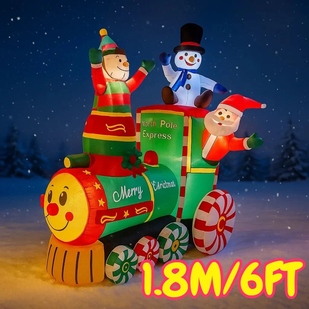 1.8M/6FT Christmas DIY Inflatable Decor Christmas Train Santa Claus Snowman Elf Decorations Toys with LED Lights Yard Decor