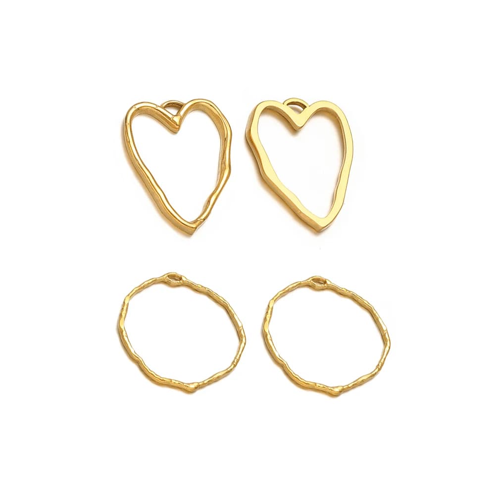 5 pendenti rotondi a forma di cuore in acciaio inossidabile placcato oro per risultati di gioielli fai da te, collane, orecchini, connettori, forniture sfuse