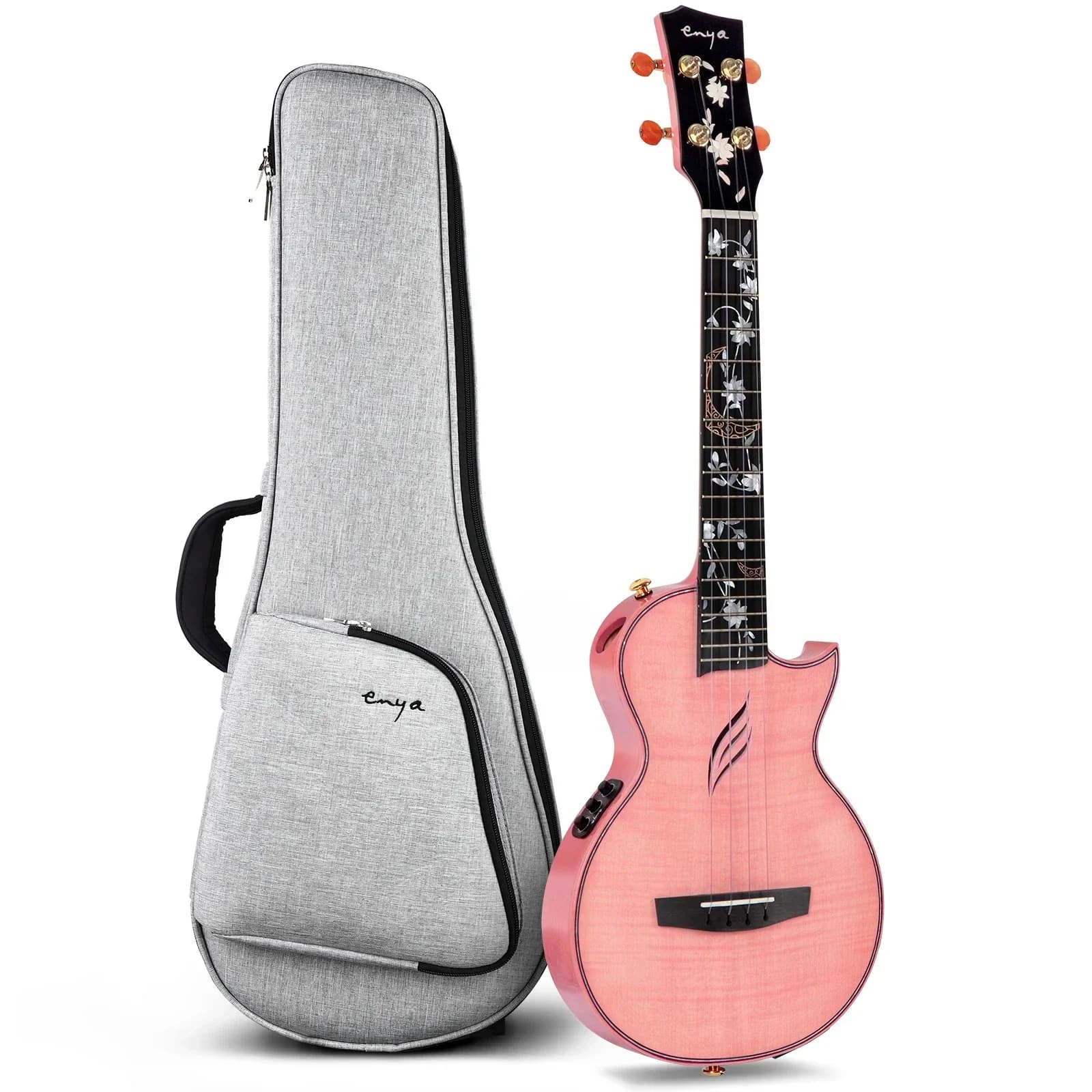26 Inch Tenor All Solid Flame Maple Ukulele High Gloss Surface Built-in Pickup With Storage Case Portable String Musical