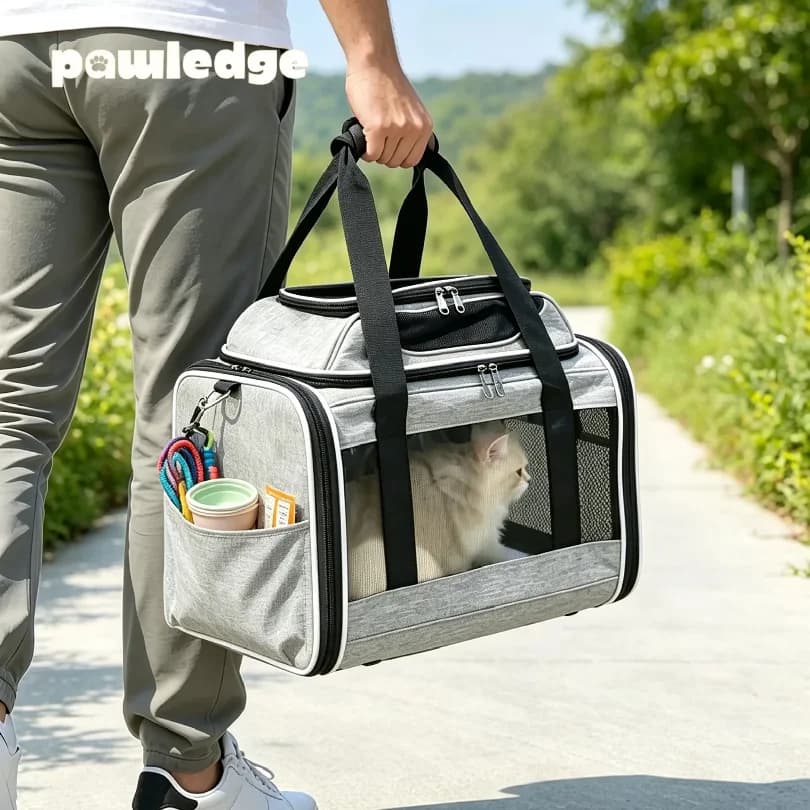 Foldable Pet Carrier Bag for Cats Small Dogs, Breathable Multi-Opening Soft Travel Tote with Padded Base and Safety Leash