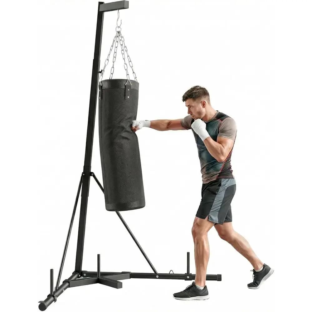 Supporto per Boxe Regolabile in Altezza 72.8-90.9 con Sacco da Boxe in Tela per Adulti, Base Triangolare Stabile e Vano Porta Pesi