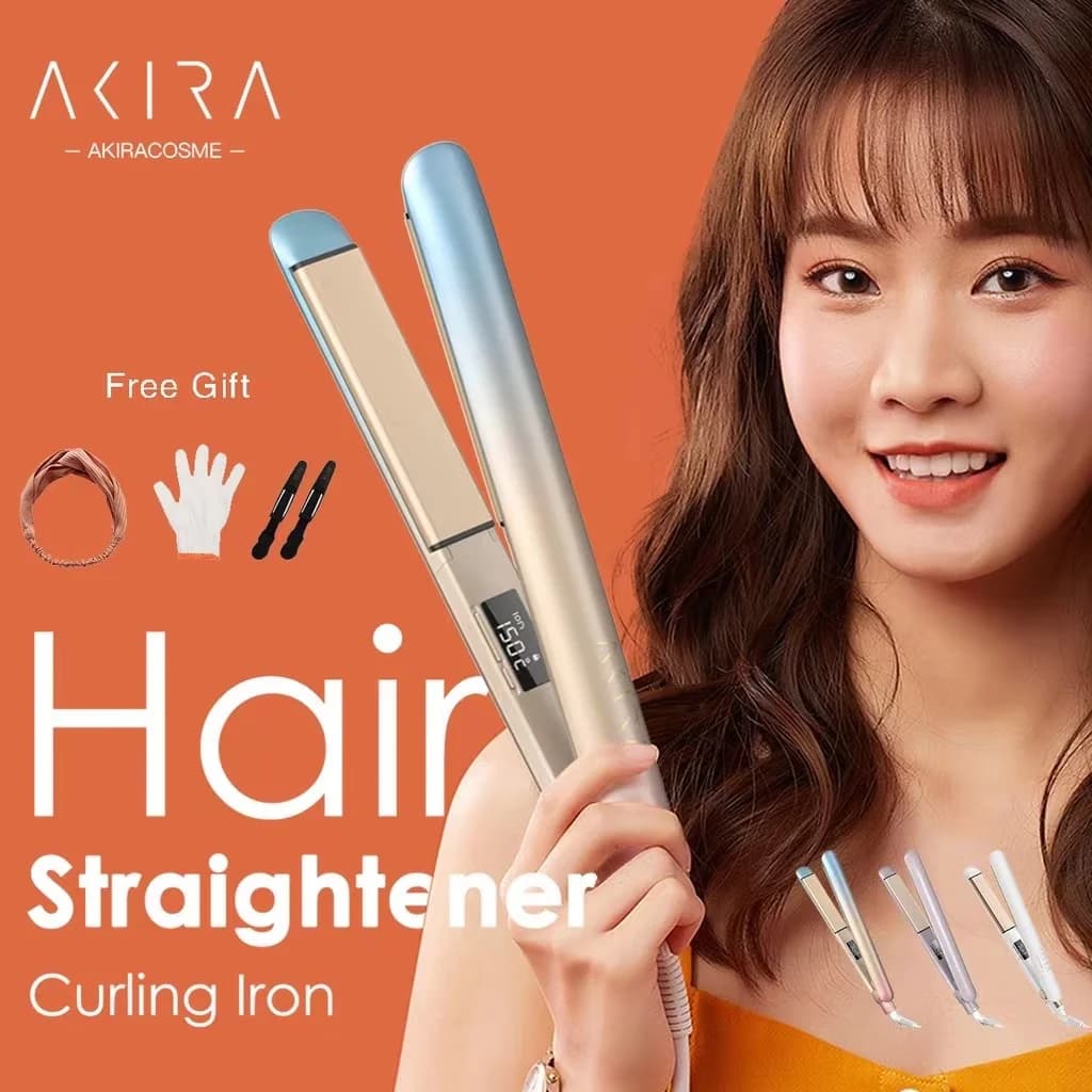 AkiraCosme 2 In 1 Ceramic with negative ions, hair curler with Digital LED display, Professional Styling Flat Iron