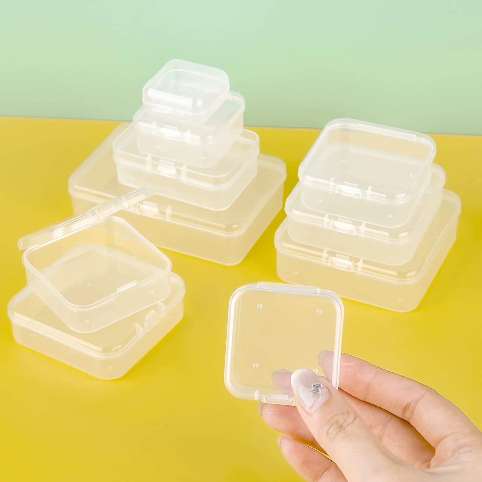 10/20pcs Scatola di plastica Scatola rettangolare Scatola traslucida Scatola di immagazzinaggio di imballaggio Scatola di immagazzinaggio di gioielli solida e resistente alla polvere Contenitore