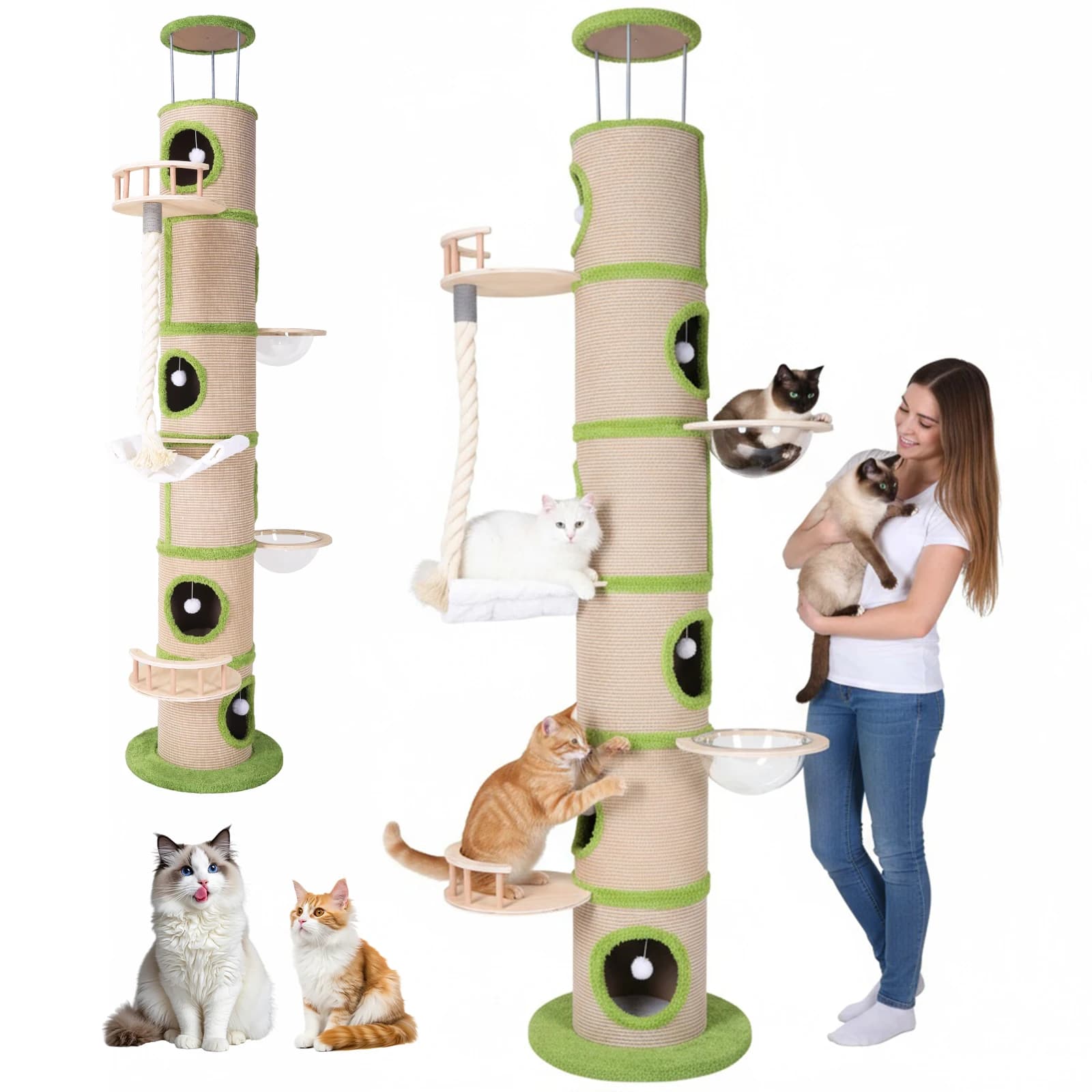 Grande Albero per Gatti con Tiragraffi in Sisal, Struttura per Arrampicata, Torre per Gatti Super Grande per Gattini da Interno