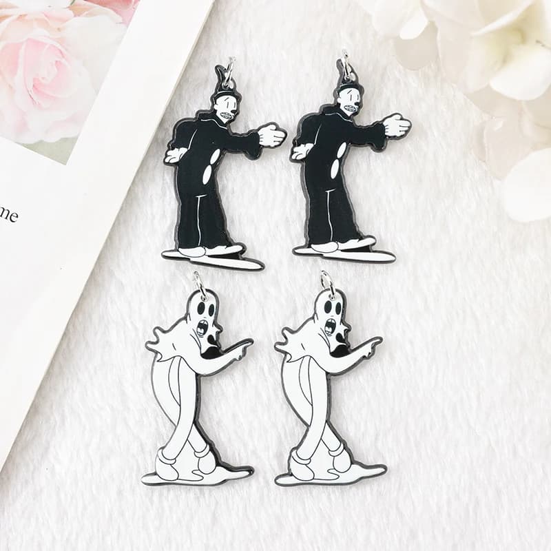 10Pcs Halloween Charms Acrylic Black White Ghost Clown For Earring Keychain Pendant Necklace Diy Making