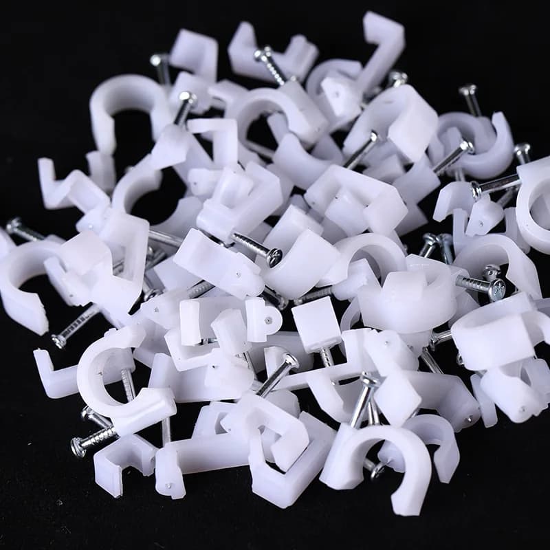 100 pz Clip per cavo Clip per chiodo Morsetto per gestione cavi Bianco Fissaggio per chiodi rotondi in acciaio Appeso a parete Clip per cavi 4/5/6/7/8/9/10mm