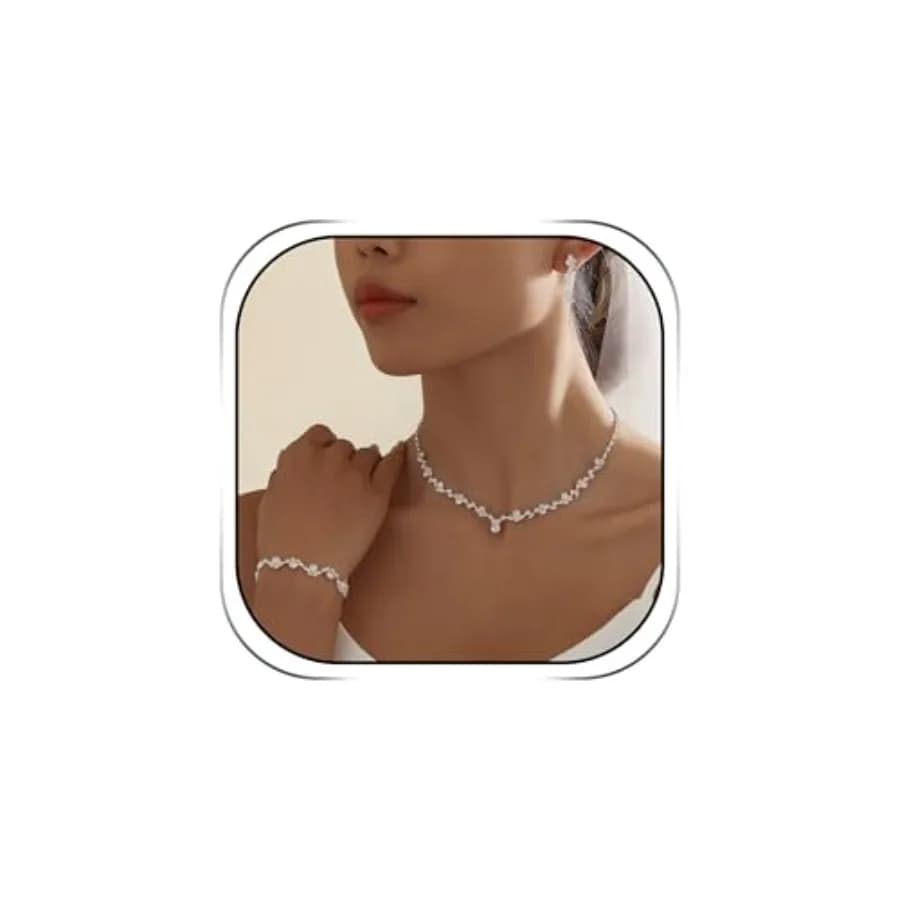 Silver Jewelry Sets for Women Rhinestone Necklace Dangle Earrings Bracelet Set Bridal Wedding Jewelry Sets for Brides Bridemaid