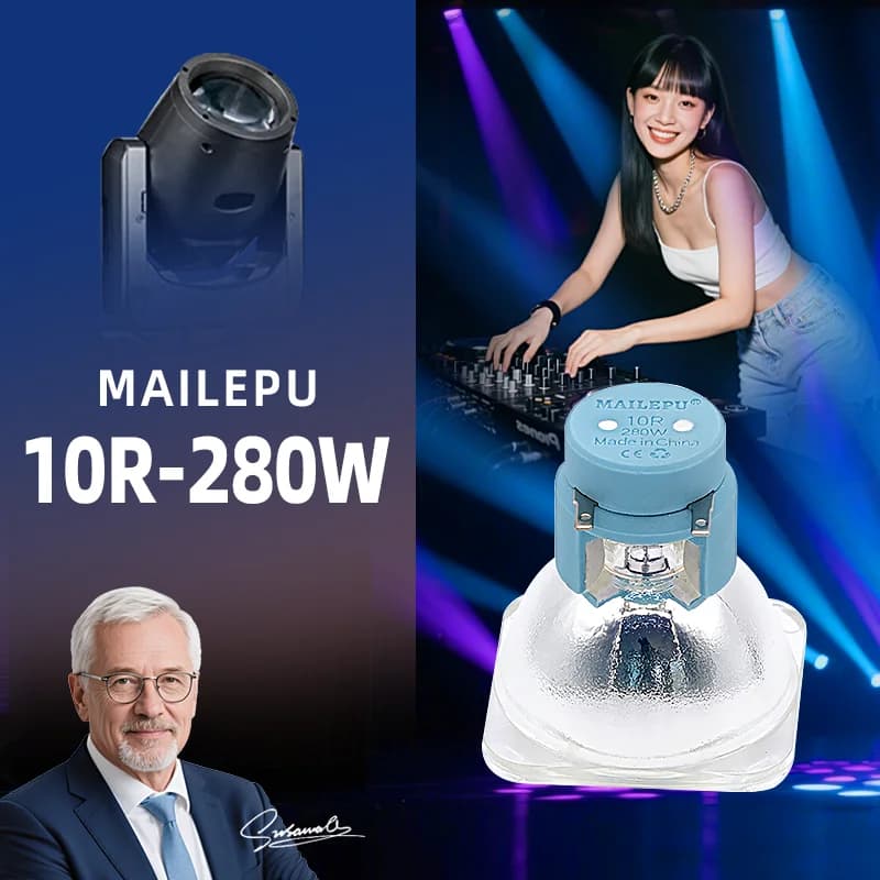 Lampada a Scarica Mailepu Sirius HRI 280W 7800K, Lampadina Hri 280w 10R per Illuminazione da Palco, Luce Ibrida Wash Zoom Beam con Ballast R10