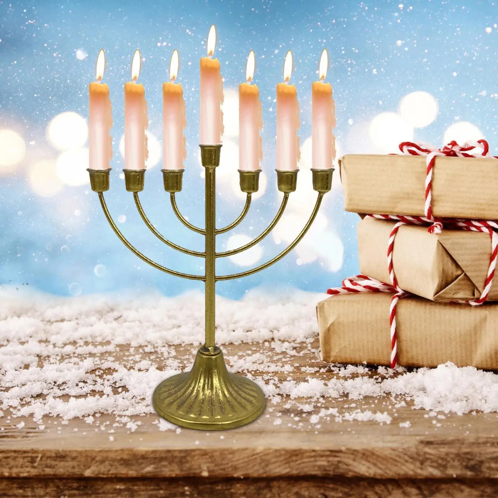 Gold Candlestick Holder Hanukkah Candlestick Holder Safe and Stable Metal Menorah Gift for Family Friends