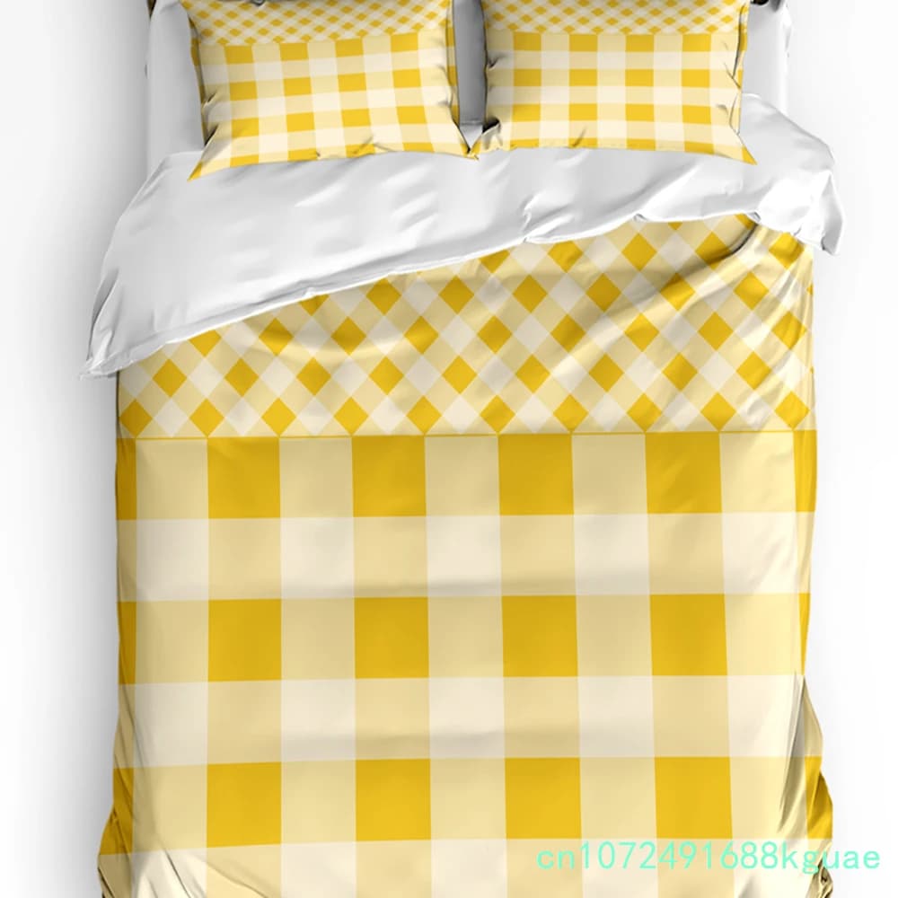 Yellow Check Stripe Square Stitching Duvet Cover With Pillow Case Custom 3pcs Bedding Set Quilt Cover Double Bed Home Textile