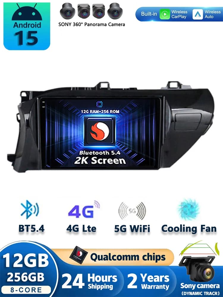 Android 16 Carplay Car Radio For Toyota HILUX REVO VIGO IMV 2016 2017 Navigation GPS Multimedia Player WiFi+4G Stereo Video DSP