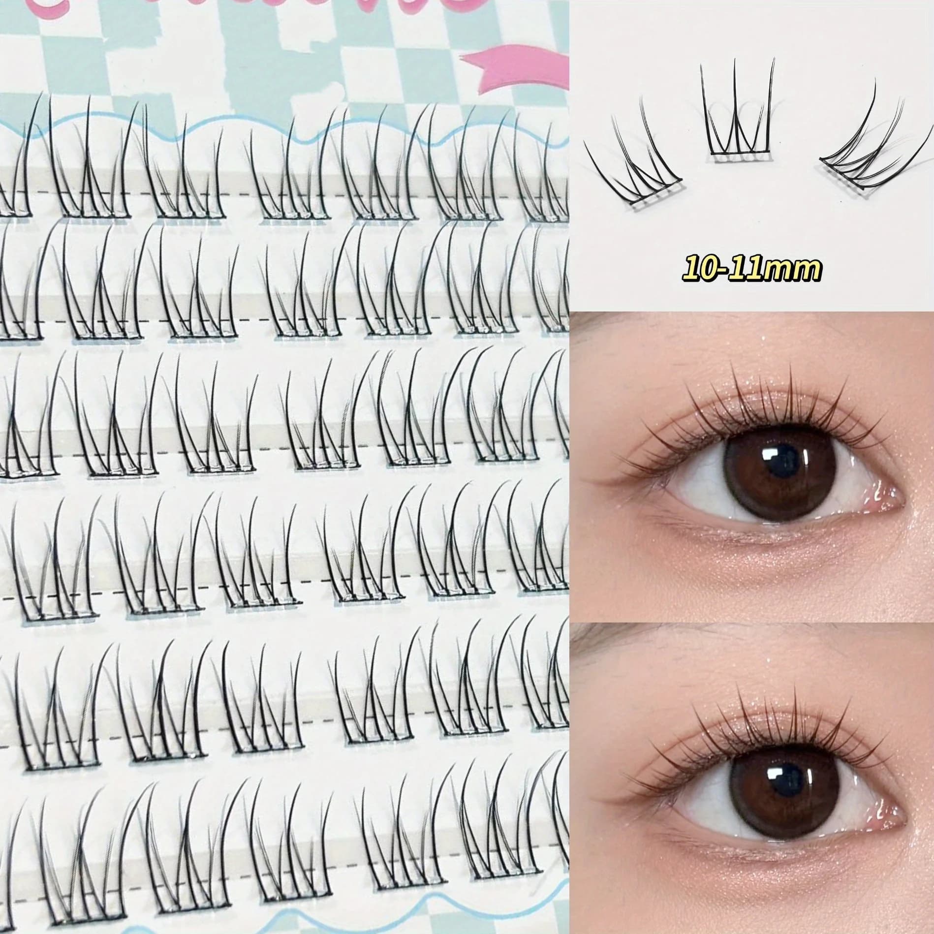 Mixiaohe Fake eyelashes without glue 48 bunches 10-13mm C Curl Beginner DIY Eyelashes segmented japanese and Korean natural heads