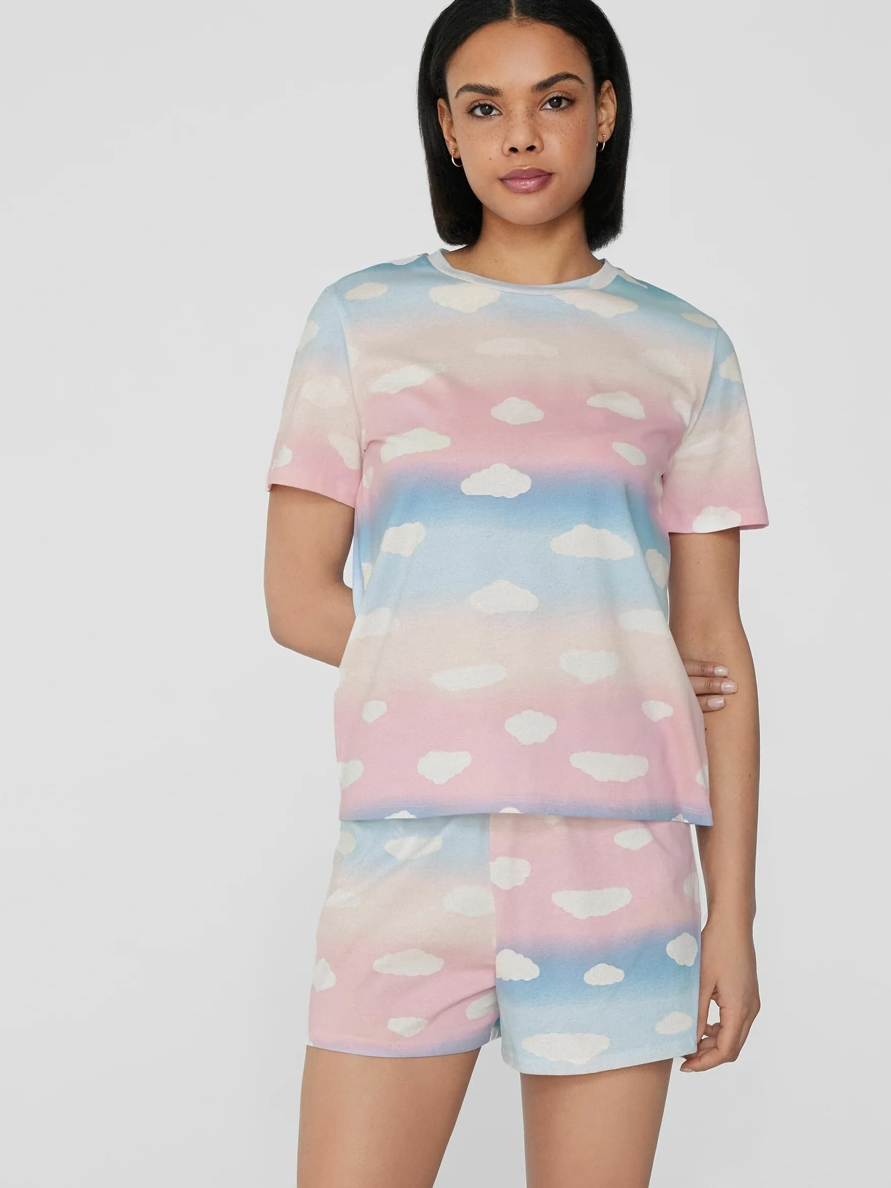 Women's Four-Season Spring and Summer Pajamas, Casual Loose Colorful Printed Short-Sleeved Shorts Women's Pajama Set