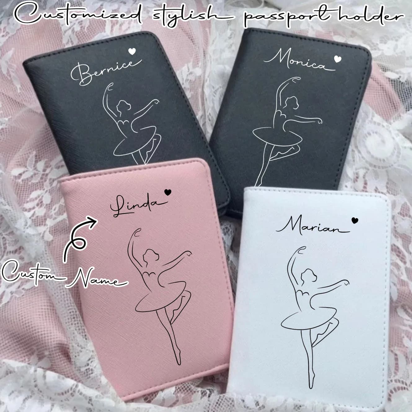 Porta passaporto personalizzato a tema balletto, essenziale per i viaggi, regalo esclusivo per la famiglia e gli amici, copertina per passaporto personalizzabile