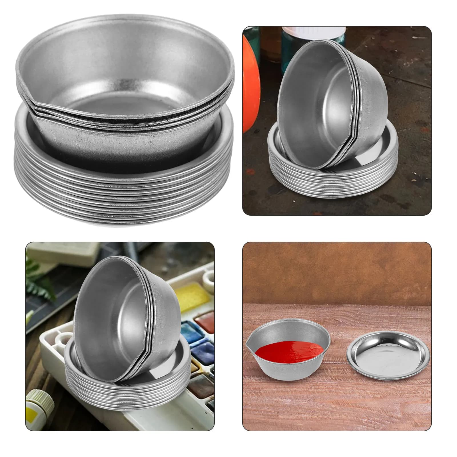 1Set Stainless Steel Paint Mixing Tray Round Design Precision Spout for Artists Modelers Watercolor Oil Acrylic Pigment Blending