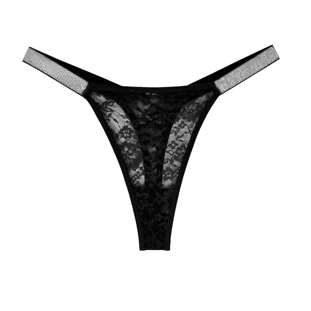 Perizoma da donna con cintura di strass, in pizzo a rete traforato, a vita bassa, T-back, regalo sexy per la moglie